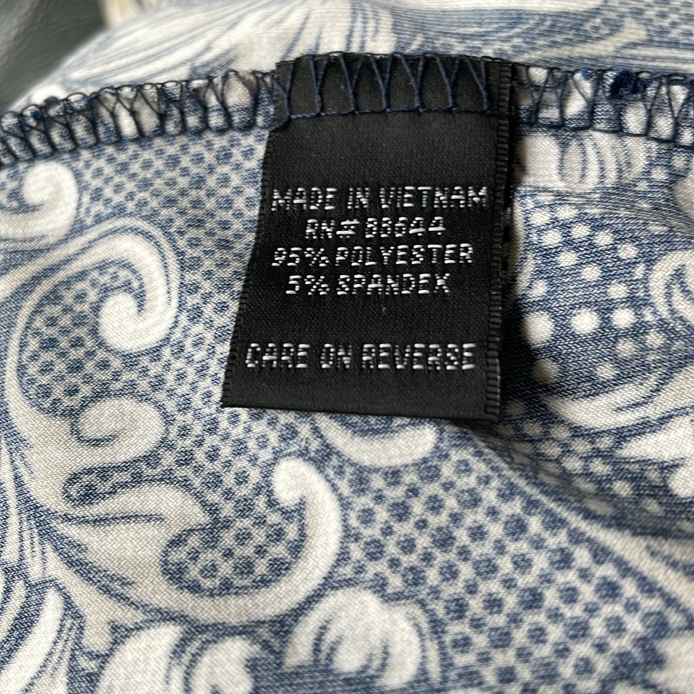 Glamour Dress Women Size 14P Navy Gray White Print Slim Cut Trumpet Sleeves - Picture 9 of 11